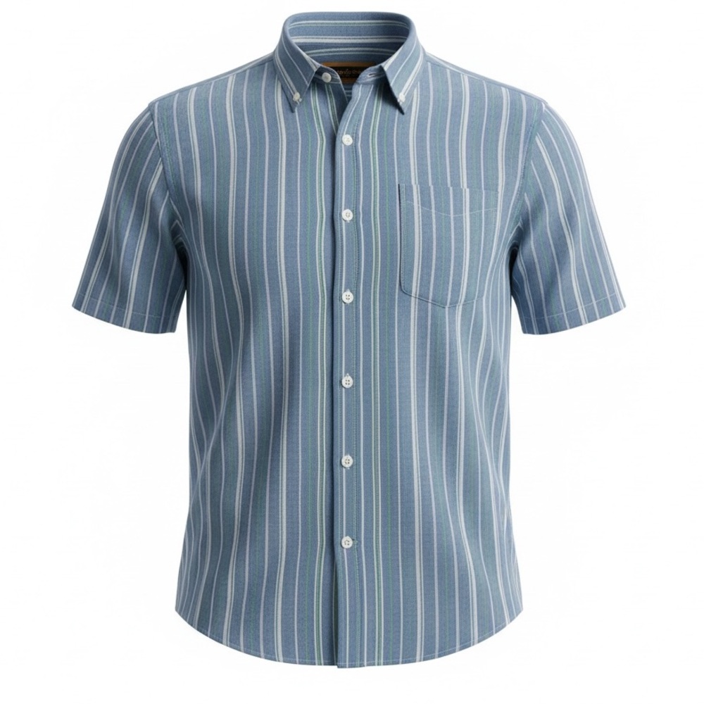 Foundry Supply Co Men’s 3XL Blue 
/green Striped Short Sleeve Button Down Shirt